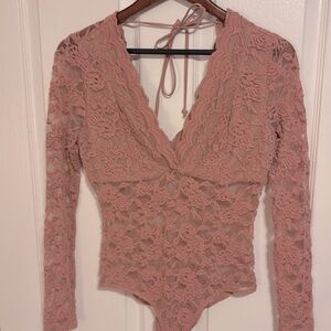 EUC-Pink Tie back laced Bodysuit